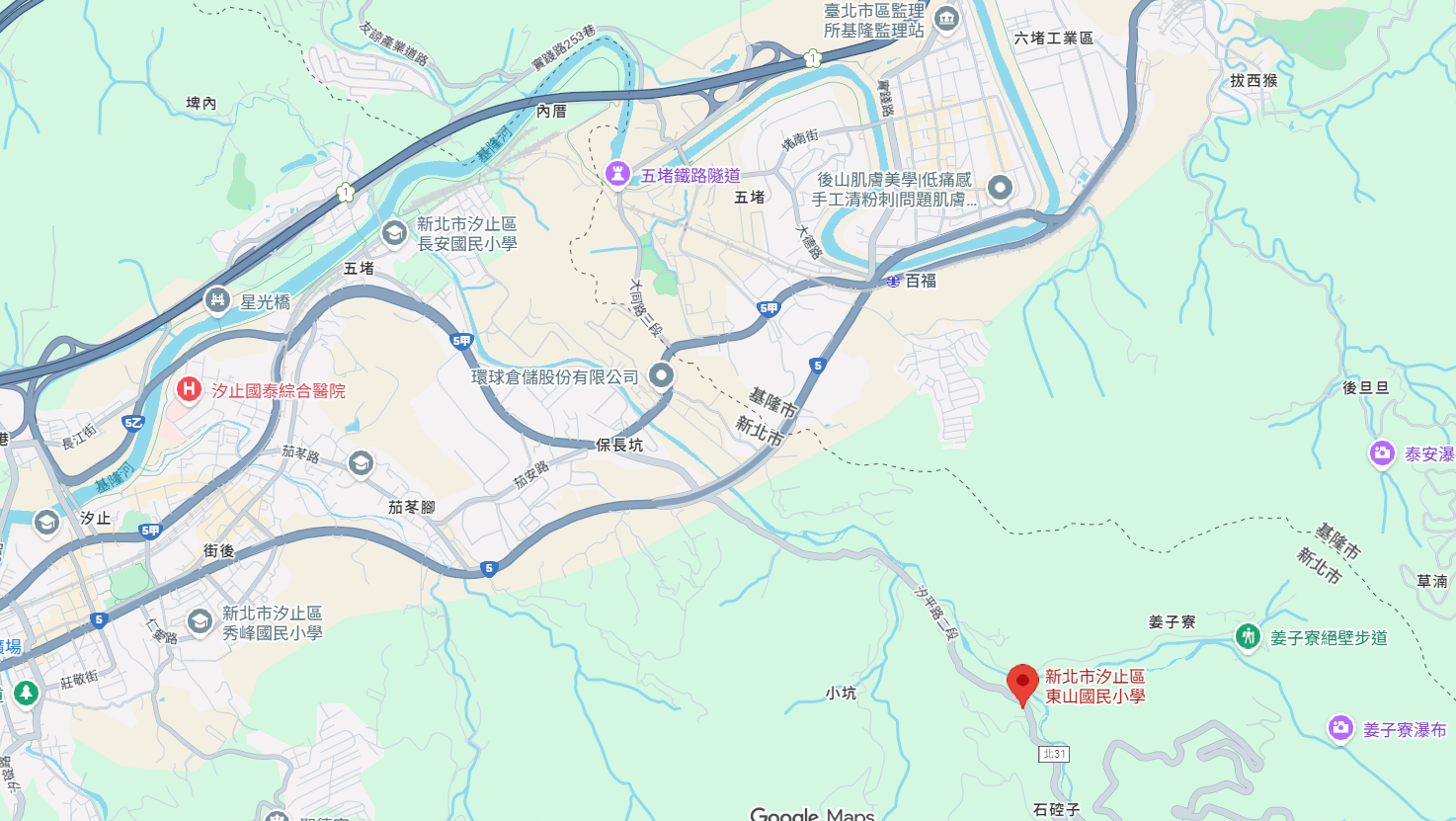 汐止市區到東山國小的地圖